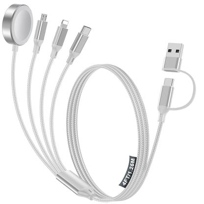 4-in-2 Multi Charging Cable for Apple Watch Charger/Samsung/iPhone Charger,Car/Office/Camping/Travel Essentials,Type C Cable Cord for iWatch Ultra/10-2/iPhone 16-11/Samsung S25-S20,iPad,airPods-White