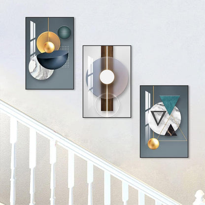 ARTKN Canvas Wall Art 3 Pieces,Abstract Geometry Framed Art Shape Pattern Paintings,Modern Wall Decor Artworks for Living Room Bedroom Office Decoration (Blue, 20" X 28" X 3 pieces)