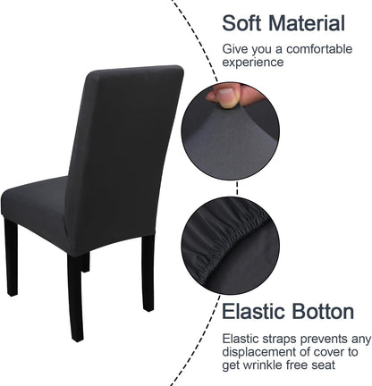 JQinHome 6 Pcs Dining Chair Slipcover,High Stretch Removable Washable Chair Seat Protector Cover for Home Party Hotel Wedding Ceremony (Grey)