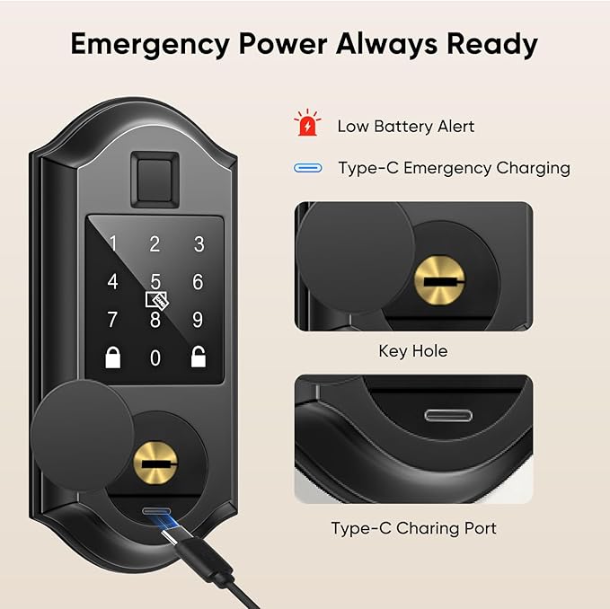 Smart Front Door Lock with Fingerprints, 2 Keys & 4 Cards, Front Door Lock Set Keyless Entry, Smart Locks for Front Door, Keypad Deadbolt with Handle, APP Control, Auto Lock, Matte Black