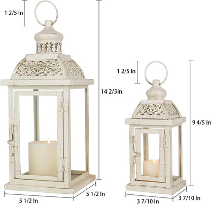 DECORKEY Large Lantern Decorative Outdoor & Indoor, Set of 2 (14’’&10’’) Metal Candle Lanterns Decor, Vintage Hanging Candle Holder for Front Porch Patio Wedding Farmhouse Home, Spring Decoration
