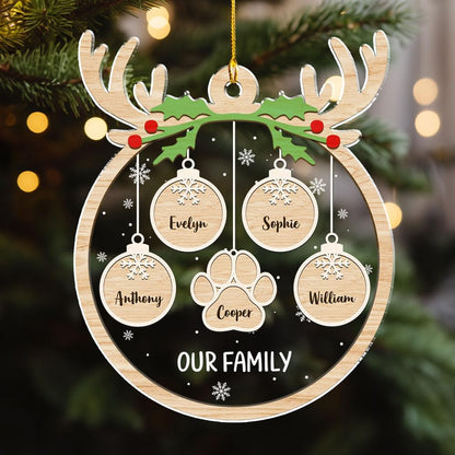 Personalized Family Christmas Acrylic Ornament 2024 - Custom Name Charms Family Members up to 10 People and Pets, Paw Charm Ornament Gifts for Family Tree Decoration (A01, 4 Names)