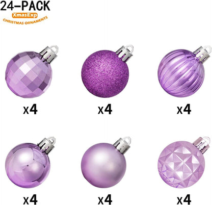 XmasExp 24ct Christmas Ball Ornaments Shatterproof Christmas Ornaments Set Decorations for Xmas Tree Balls Halloween Decorations (1.57''/40mm, Light Purple)