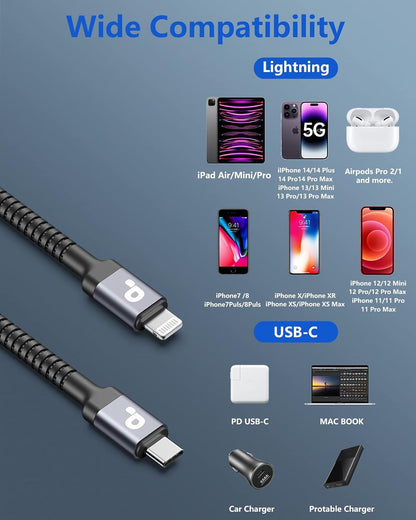 USB C to Lightning Cable 6FT 2Pack, iPhone Charger Fast Charging, USBC iPhone Charger, Type C iPhone Charging Cord [Apple MFi Certified] for iPhone 14 13 12 11 Pro Max Xs 8 Plus and More