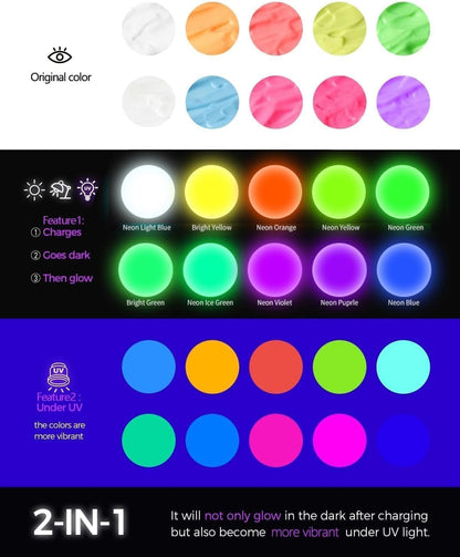 Fantastory Glow in the Dark Acrylic Paint,10 Bright Colors(30ml/1oz); Waterproof, Indoor Outdoor Black Light Paints for Halloween Rocks,Wood,DIY Crafts,Pumpkin, Adults
