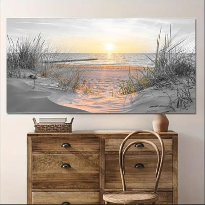 Yxbhhym-Large Wall Decor Living Room Black and White Sunset Beach Wall Art Ocean Picture Print Coastal Decor Seascape Artwork Sea Painting Poster Bedroom Wall Art Framed Office Home Decor