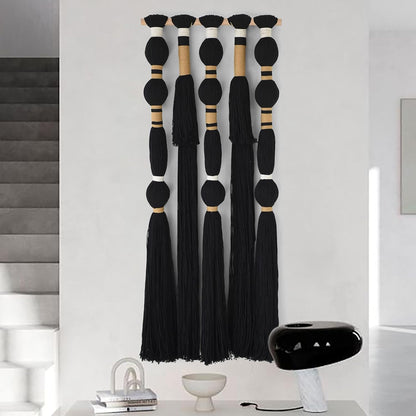 Macrame Wall Hanging Black Sphericity Cotton Tassels Textile Hanging Geometric Yarn Wall Art for Bedroom Living Room Decor 15.7" W x 39" L