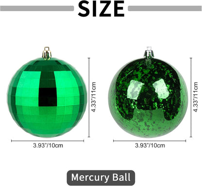 XmasExp Large Christmas Ball Ornaments,4pcs Green Giant Shatterproof Plastic Hanging Mercury Xmas Ball Decorations Christmas Tree Ornaments (Green, 4")