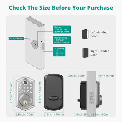 DS10 Pro Keyless Entry Door Lock with APP Control - Fingerprint Electronic Keypad Door Lock, Smart Locks for Front Door, Auto-Lock & One Touch Locking with Bluetooth - Satin Nickel