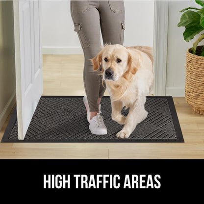 GORILLA GRIP 100% Waterproof All-Season WeatherMax Doormat US Designed Natural Rubber, Stain and Fade Resistant, Low Profile Indoor Outdoor Door Mats, Easy Clean Patio Mat, 17x29, Gray Diamond