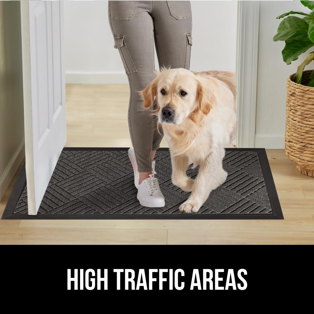 GORILLA GRIP 100% Waterproof All-Season WeatherMax Doormat, 60x24, US Designed Natural Rubber, Stain and Fade Resistant, Low Profile Indoor Outdoor Door Mats, Easy Clean Patio Mat, Gray Diamond