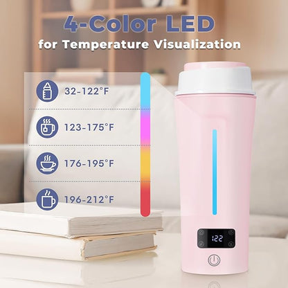 Dual Voltage Travel Kettle, 110-240V Portable Electric Kettle with LCD Display, 4 Temperature Settings, 4 Colors LED for Global Use (350ML)