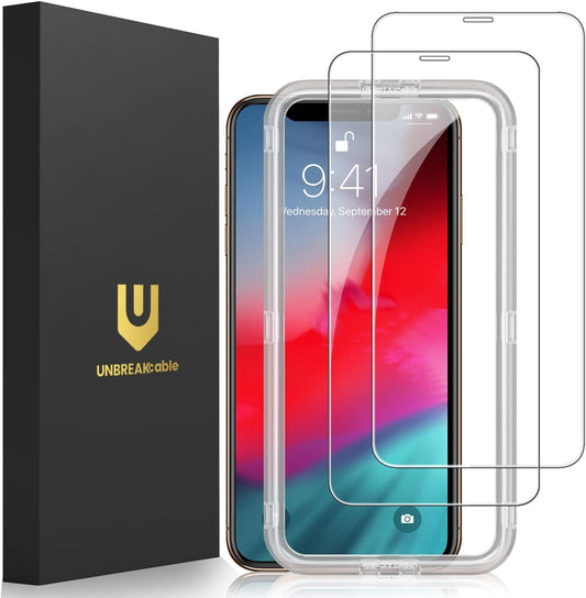 UNBREAKcable Screen Protector for iPhone X/XS/ 11 Pro, Double Shatterproof Tempered Glass [Easy Installation Frame] [99.99% HD Clear] [9H Hardness] for iPhone 5.8 inch - 2 Pack