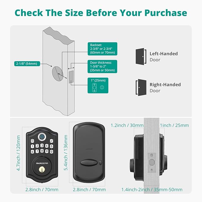 DS10 Pro Keyless Entry Door Lock with APP Control - Fingerprint Electronic Keypad Door Lock, Smart Locks for Front Door, Auto-Lock & One Touch Locking with Bluetooth - Matte Black