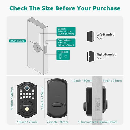 DS10 Pro Keyless Entry Door Lock with APP Control - Fingerprint Electronic Keypad Door Lock, Smart Locks for Front Door, Auto-Lock & One Touch Locking with Bluetooth - Matte Black