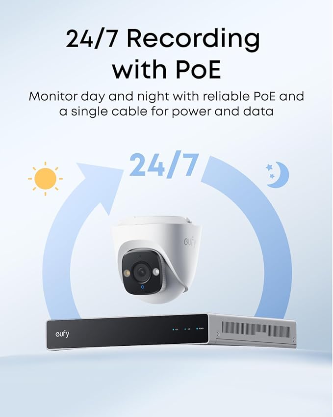eufy PoE Turret Security Camera E41, NVR Wired Add On Cam, Requires eufy NVR,4K UHD, 24/7 Recording, Human/Vehicle/Pet AI Detection, Red and Blue Strobe, Plug and Play