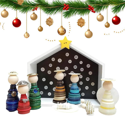 DIY Christmas Button Ornament Making Set - Snowman/Santa/Angel, Fun Holiday Craft Kit for All Ages, Ideal Xmas Tree Hanging Decor & Festive Gifts (6pcs-E)