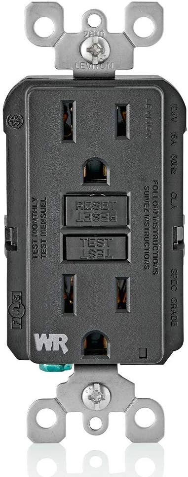 Leviton GFCI Weather-Resistant Outlet, 15 Amp, Self Test, Non Tamper-Resistant with LED Indicator Light, Outdoor Locations, GFWR1-E, Black