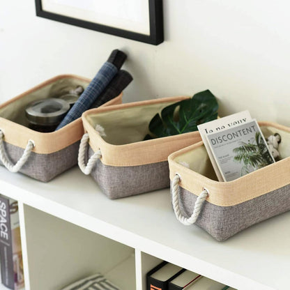 TheWarmHome Storage Bins for Organizing,Sturdy Storage Basket, Decorative Foldable Storage Baskets for Shelves Closet Toy (Gold&Grey Medium - 3 Pack 13.8L×9.8W×6.7H inch)