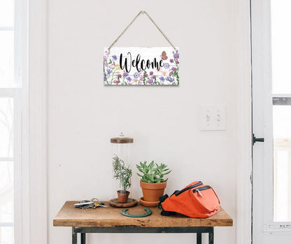 Welcome Decor Sign, Hanging Wood Sign Home Decorative, Printed Wood Wall Art Sign, Flower Welcome Sign, Yard Garden Welcome Sign, Porch Decor Sign, Farmhouse Front Door Decor Sign 12 * 6inch
