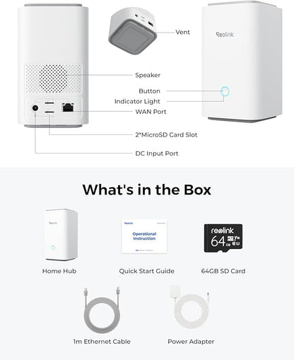 REOLINK Home Hub Centralized Control for up to 8 REOLINK Battery/WiFi Security Cameras, Encryption Privacy, 2.4/5GHz WiFi, No Monthly Fee, 64GB SD Card Installed, No Third-Party Support