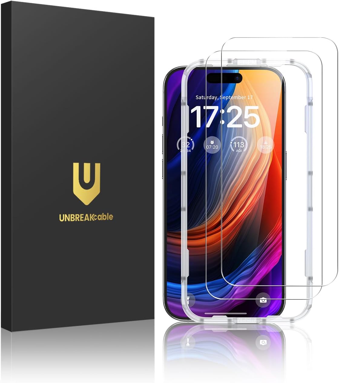 UNBREAKcable 2-Pack Screen Protector for iPhone 15 Pro, Double Shatterproof Tempered Glass [Easy Installation Frame] [9H Hardness] [99.99% HD Clear] [Case Friendly] for iPhone 6.1 inch