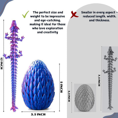 3D Printed 12” Articulated Crystal Dragon Inside 5.1” Egg – Fantasy Collectible, Fidget Toy & Stocking Easter Basket Stuffers for Home & Office Decor (Laser Purple)
