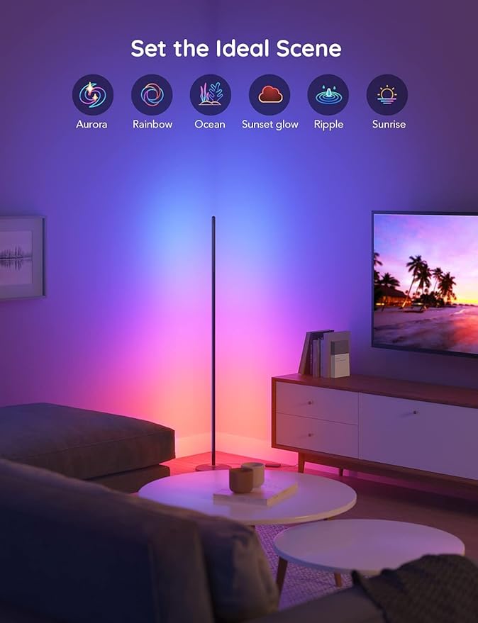 Govee RGBIC Floor Lamp, LED Corner Lamp Bundle with RGBIC Smart Table Lamp 2, Touch Bedside Lamps Work with Matter, Alexa