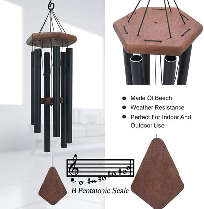 Wind Chimes for Outside, 30" Black Aluminium Wind Chime with Wind Catcher, Outdoor Garden Patio Decoration Windchimes, Classic Zen Gift for Men and Women