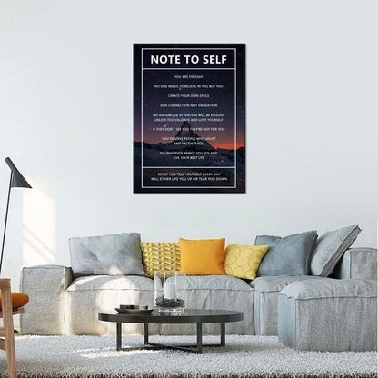 Motivational Canvas Wall Art for Office Note to Self Inspirational Snow Mountain Starry Sky Poster Inspiring Canvas Painting Prints Wall Pictures for Home Decor Framed Artwork [30''W x 40''H]
