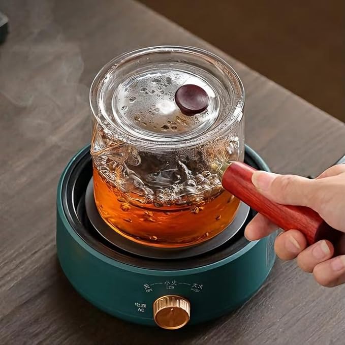 Electric Stove 500W Mini Electric Teapot Heater Stove 4.33in Glass Tea Maker Hot Plates Burner Countertop Stove for Ceramic Glass Kettle (Green)