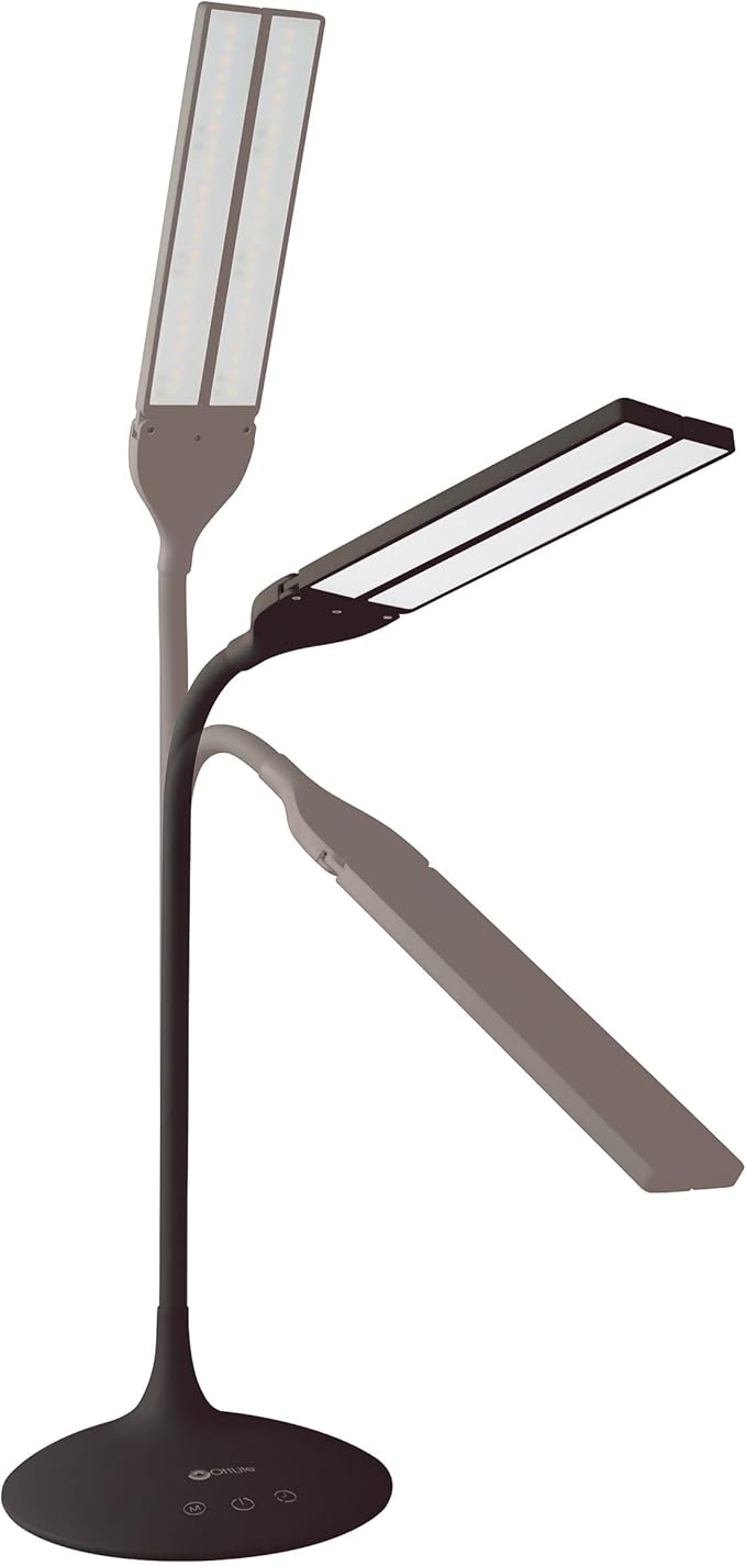 OttLite Pivot LED Desk Lamp – 3 Color Modes, 40-Minute Shut-Off Timer, Adjustable Neck, ClearSun LED, Touch Activated Controls, Gradual Dimmer, for Working, Crafting, Sewing, Studying (Black)