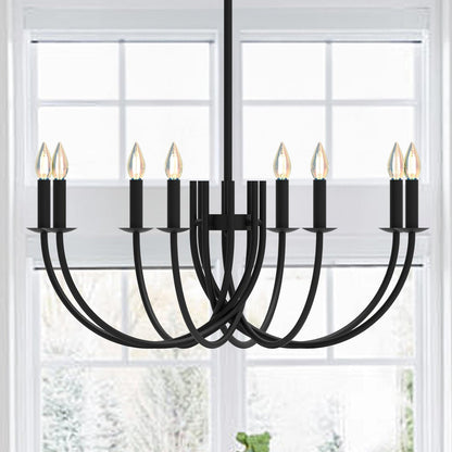 Large Black Chandeliers Light Fixture, Modern Candle Pendant Lighting, Round LED Hanging Lamp Ceiling for Bedroom Living Room Dining Room Kitchen Island Farmhouse (Black-C 8Lights)