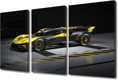 TUMOVO Canvas Prints Yellow and Black Sports Car Wall Art Modern Home Decor Speedy Car in the Garage Poster Living Room Boys Bedroom Decoration Artwork Painting Framed Ready to Hang, 36" Wx24 H