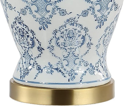 JONATHAN Y 22.25" Blue/White Chinoiserie Ceramic Urn Table Lamp, Traditional Classic Nightstand Lamp for Living Room Bedroom, White Linen Shade, LED Bulb Included JYL3085A