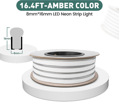 GZBtech Flexible LED Neon Rope Lights 16.4FT,AC 110-120V Waterproof Strip Light, 120LEDs/M Cuttable Connectable Neon Lighting for Indoor Outdoor Home Decor/Commercial Building Use-Amber 5M