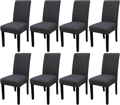 JQinHome Dining Room Chair Covers Set of 8, High Stretch Chair Slipcover Removable Washable Chair Seat Protector Cover for Home Party Hotel Wedding Ceremony (Grey)