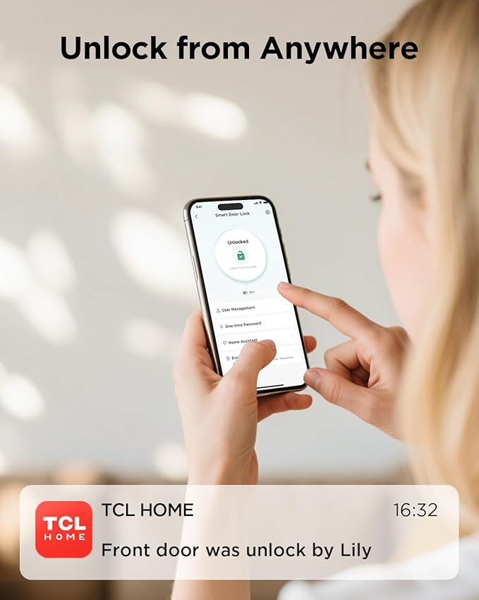 TCL Smart Lock D2 - Keyless Entry Door Lock, Built-in Wi-Fi, Touchscreen Keypad, App Remote Control, Easy Installation, No Bridge Required (Brushed Nickel)