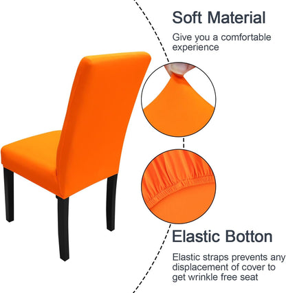 JQinHome Dining Chair Slipcover, High Stretch Removable Washable Chair Seat Protector Cover Set of 2,Chair Covers for Halloween Dining Room, Kitchen,Home Party,Wedding Ceremony(Orange, 2PC)