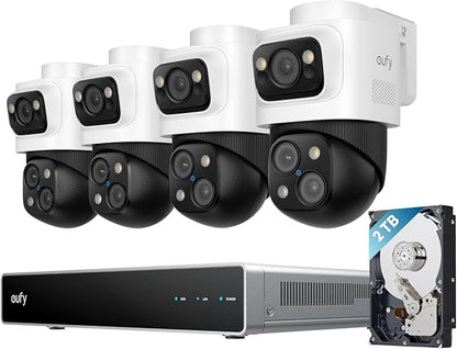 eufy 4K NVR Security Camera System S4 Max, Power Over Ethernet, Wired, 24/7 Recording, Triple Lens Bullet-PTZ Cam, 360° PTZ, Up to 16CH, Cross-Cam Tracking, 8× Auto Zoom, Smart Video Search, 2TB HDD