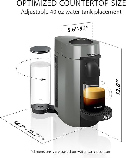 De'Longhi Nespresso Vertuo Plus Coffee and Espresso Maker by De'Longhi, Grey with Aeroccino Milk Frother