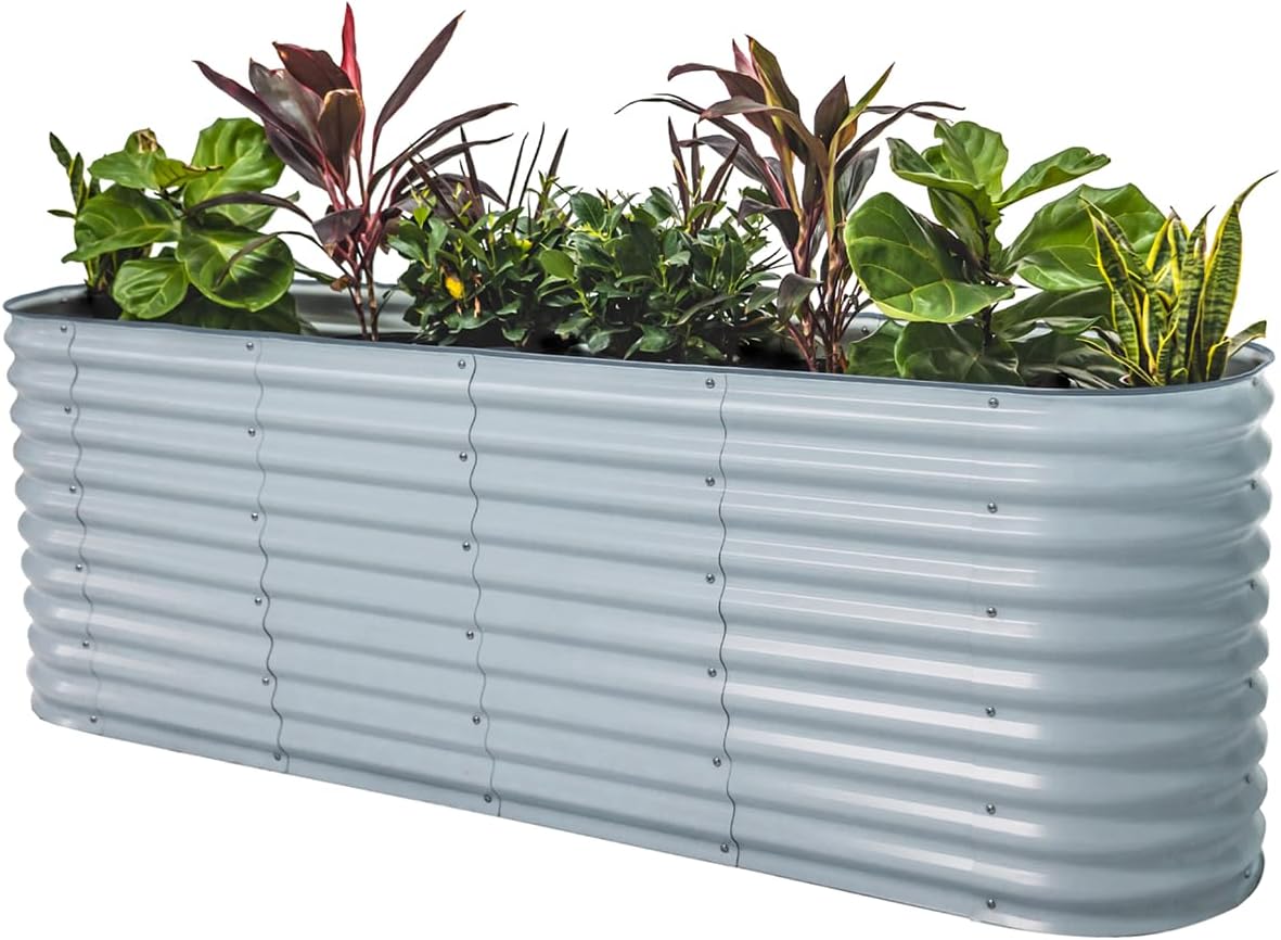Vego garden 32" Extra Tall Raised Garden Bed Kits, 9 in 1 Modular Raised Planter Box for Vegetables Flowers Fruits Oval Metal Raised Garden Bed, Sky Blue