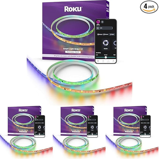 Roku Smart LED Light Strip+, 16.4ft - Color Options with Adjustable Brightness & Temperature - Peel & Stick WiFi Smart Strip Lights Works Voice, Alexa & Google Assistant - Smart Home Product
