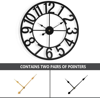 Tatub 24 Inch Large Wall Clock for Living Room Decor, Arabic Numeral Modern Round Decorative Metal Large Wall Clock for Bedroom and Kitchen, Silent, Non Ticking, Battery Operated