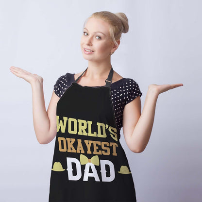 Baking Apron for Women World’s Okayest Dad Mans Aprons for Cooking Funny for Kitchen Cooking Restaurant BBQ Painting Crafting 27” (W) x 31” (H), Waterproof Aprons