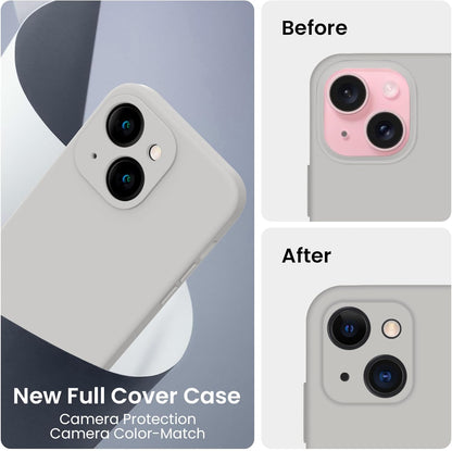 FireNova Designed for iPhone 15 Plus Case, Silicone [Camera Protection] Case with [2 Screen Protectors], Soft Anti-Scratch Microfiber Lining Inside, 6.7 inch, Natural Titanium