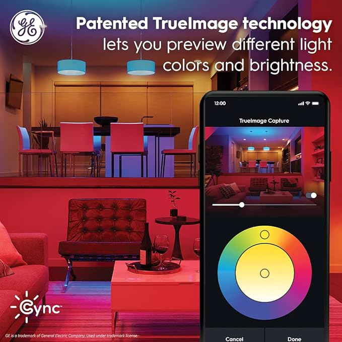 GE CYNC Smart LED Light Bulbs, Color Changing, Bluetooth Enabled, Christmas Lights and Holiday Décor, Compatible with Alexa and Google (2 Pack)