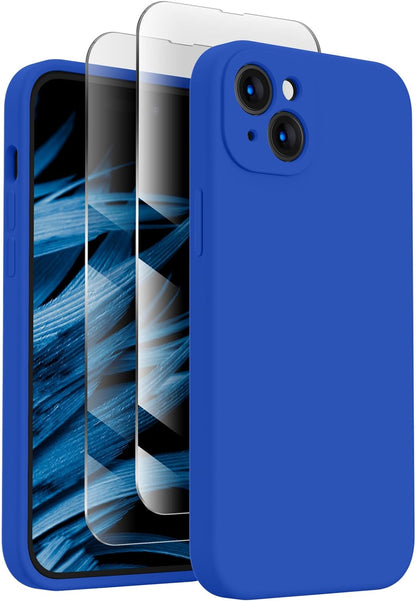 FireNova Designed for iPhone 15 Case, Silicone Upgraded [Camera Protection] Phone Case with [2 Screen Protectors], Soft Anti-Scratch Microfiber Lining Inside, 6.1 inch, Klein Blue