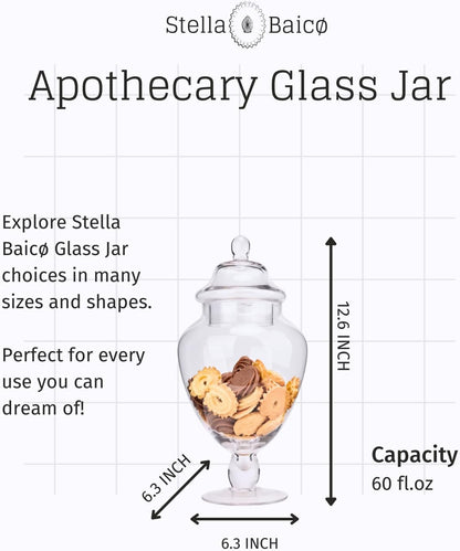 Clear Glass Apothecary Jars with Lid, Glass Candy Jar for Candy Buffet, Elegant Decorative Glass Jars for Wedding, Display and Party, Large Candy Canisters (Height: 12.6", Diameter: 6.3")
