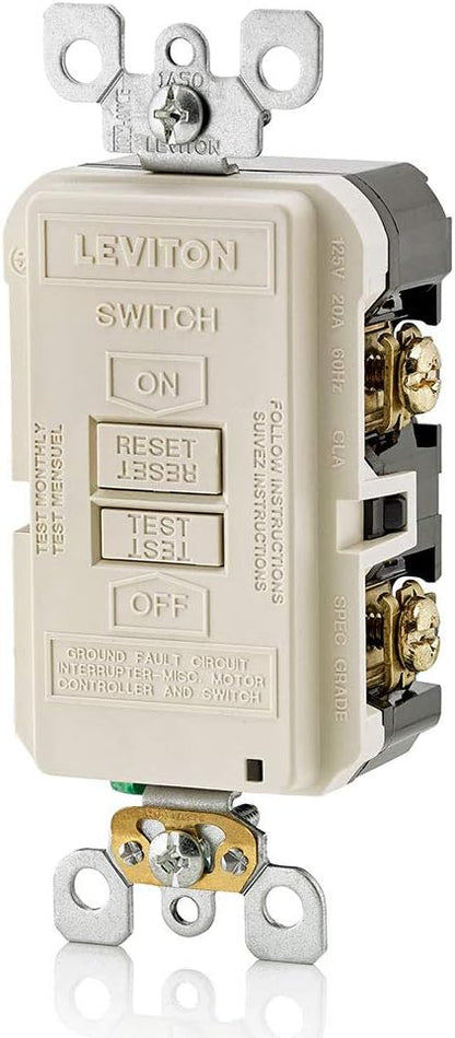 Leviton Blank Face GFCI, 20 Amp, Self Test, LED Indicator Light, Provides GFCI Protection Where an Outlet is not Needed, GFRBF-W, Light Almond